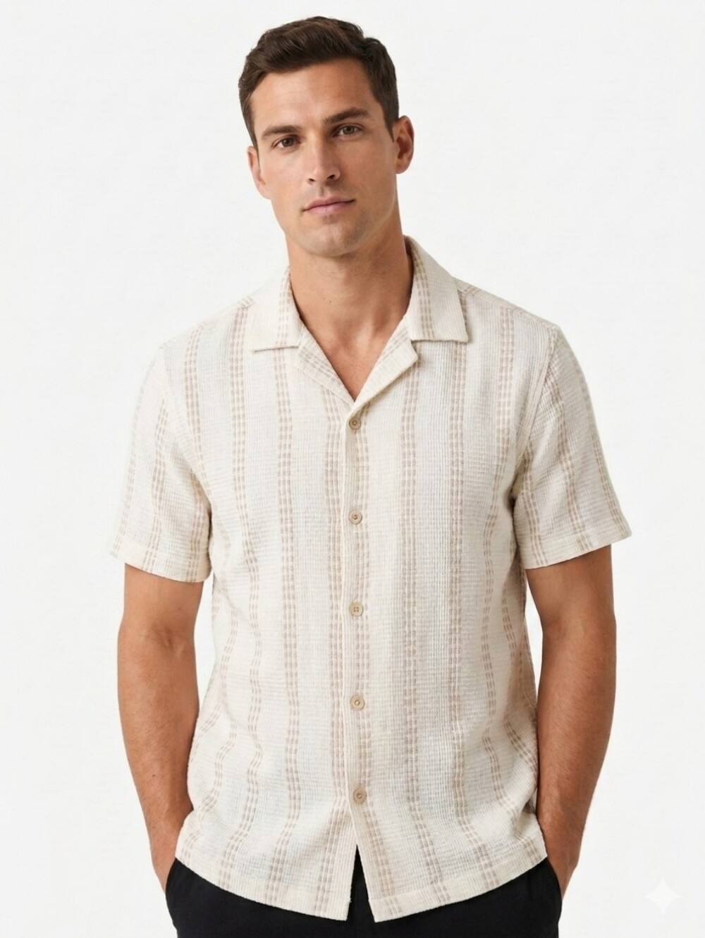 Marc Asher New York Men's Waffle Knit Camp Shirt - Size XL - Beige